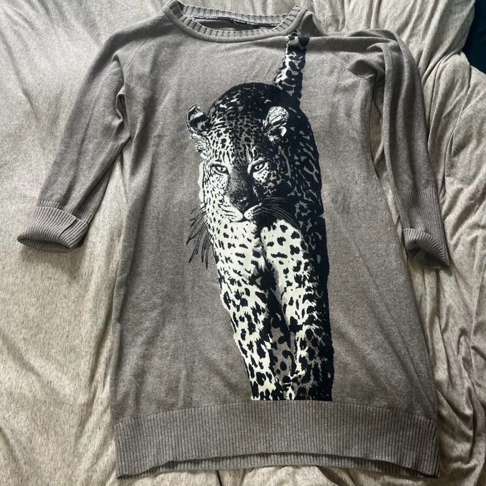 Marc Cain Gray Leopard Graphic Sweater
